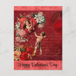 Postal Día de San Valentín Vintage Victoria Cupido Rosa R