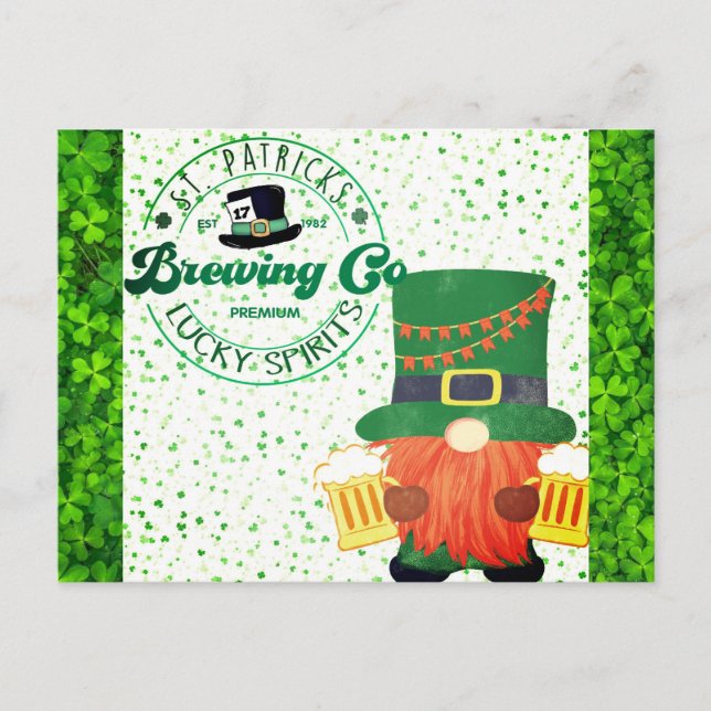 Postal Día de Santa Patrulla Gnome Leprechaun Cerveza (Anverso)