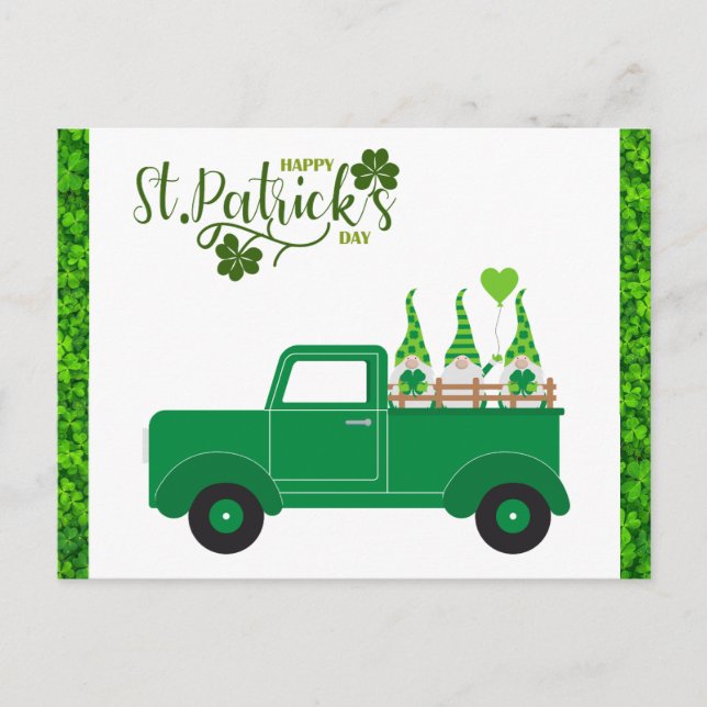 Postal Día de Santa Patrulla Gnome Shamrock Green Truck (Anverso)