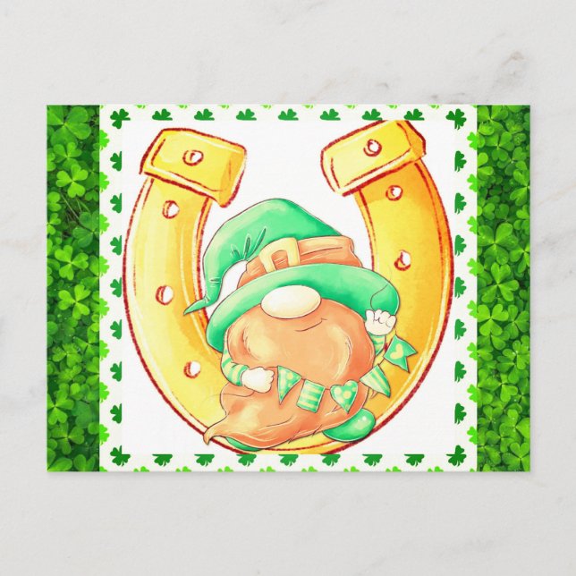 Postal Día de Santa Patrulla Lucky Gnome Green Shamrock (Anverso)