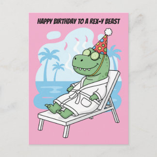Postal Día de spa del dinosaurio de cumpleaños Rex-y Beas