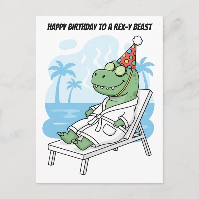 Postal Día de Spa del Dinosaurio Rex-y Cumpleaños (Anverso)
