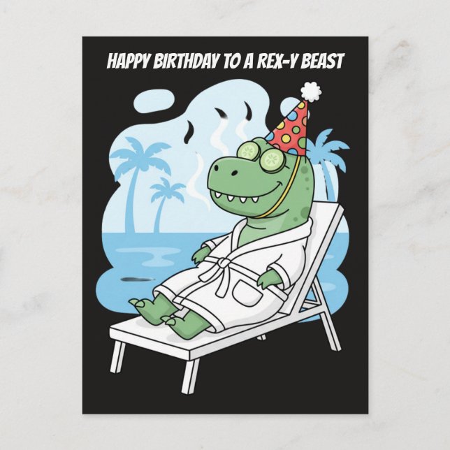 Postal Día de Spa del Dinosaurio Rex-y en su Cumpleaños (Anverso)