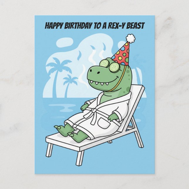 Postal Día de Spa del Rey Bestia Cumpleaños Dinosaurio (Anverso)