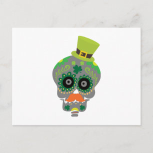 Postal Día de St Patricks, divertida calavera azucarera i