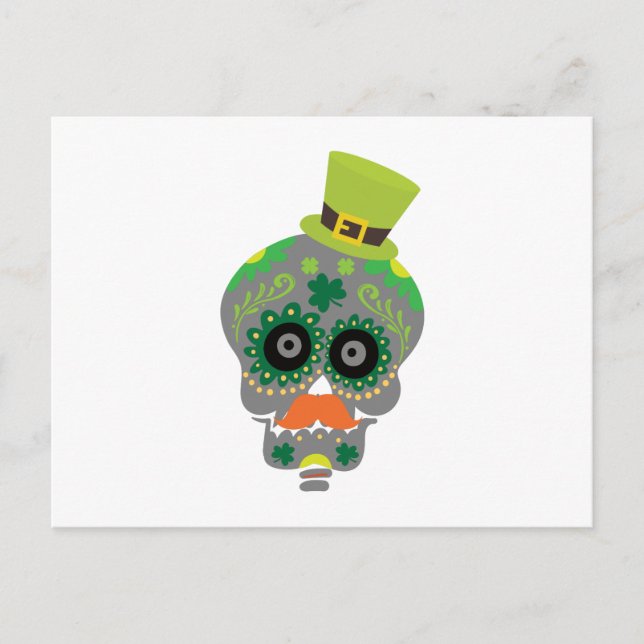 Postal Día de St Patricks, divertida calavera azucarera i (Anverso)
