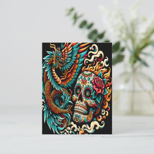 Postal Día Del Dragón Muerto Y Calavera (Anverso de pie)