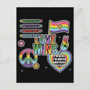 Postal Día del Orgullo. El amor gana. Soy queer y no teng