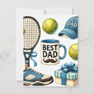 Postal Día del padre del padre del tenis con raqueta y pe