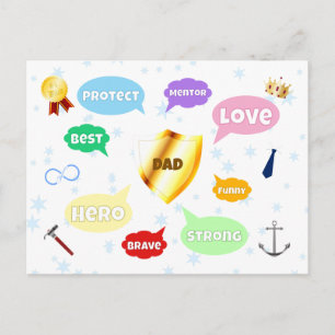Postal Día del Padre Nubes de palabras Mejor Papá Rey Cor
