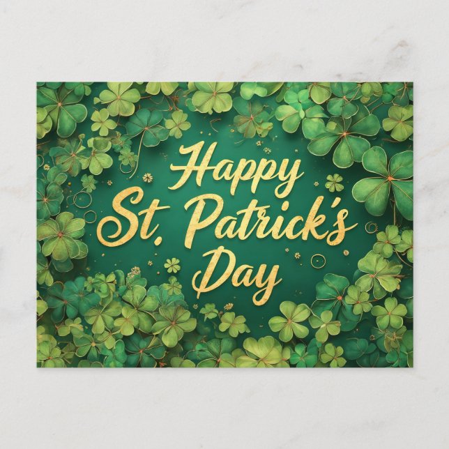 Postal Día Feliz de San Patricio Diseño de Trébol (Anverso)