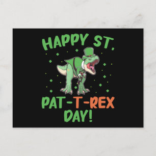 Postal Día Feliz de San Patricio Trex Dino Día de San Pat