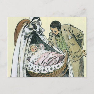 Postal Día Feliz del Padre Vintage, Cuna de Bebé Victoria