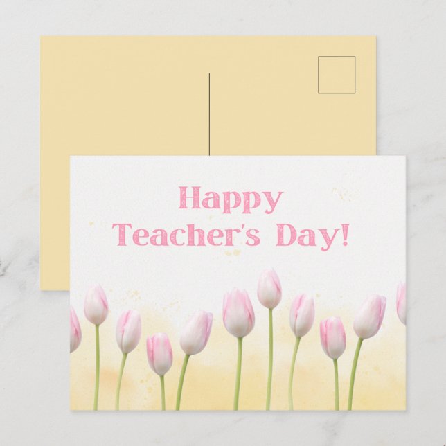 Postal Día Feliz del Profesor en Amarillo Floral (Anverso / Reverso)