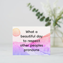 Postal Día hermoso para respetar los pronombres de otras