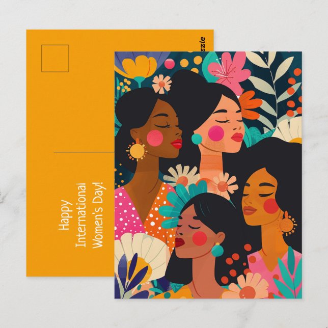 Postal Día Internacional de la Mujer de Amarillo Floral (Anverso / Reverso)