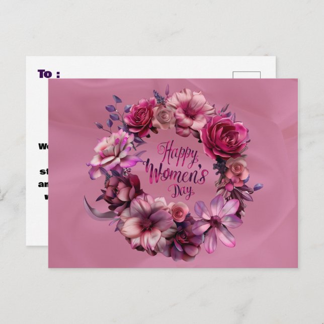Postal Día Internacional de la Mujer en Floral Rosa 2025 (Anverso / Reverso)