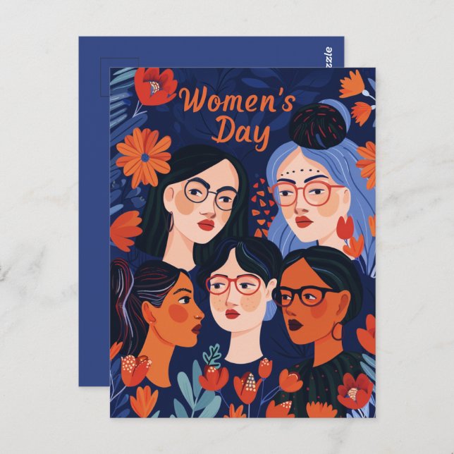 Postal Día Internacional de la Mujer Floral Blue (Anverso / Reverso)