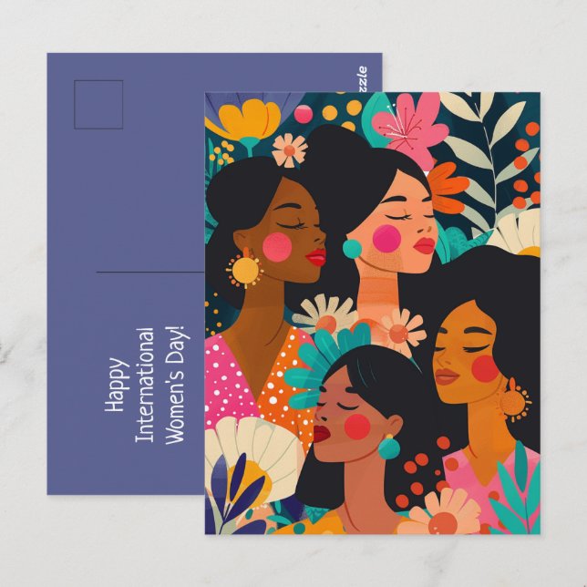 Postal Día Internacional de la Mujer Floral Purple (Anverso / Reverso)