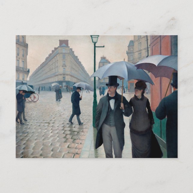 Postal Día lluvioso en la calle París de Gustave Caillebo (Anverso)