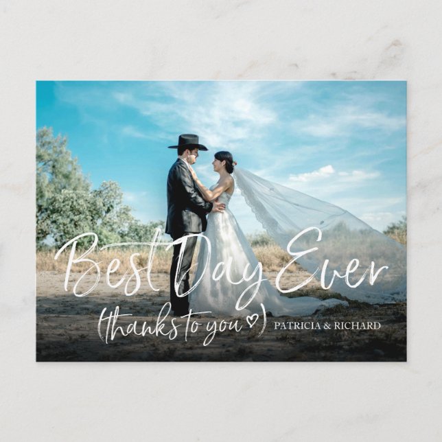 Postal Día Más Hermoso Chic Boda Agradecimiento Foto (Anverso)