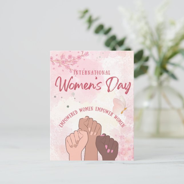 Postal Día Moderno de la Mujer Floral de Acuarela Rosa (Anverso de pie)