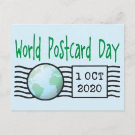 Postal Día Mundial de la Postcarta con mapa del planeta y
