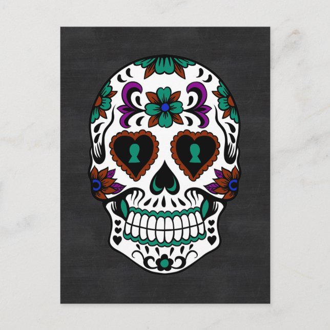 Postal Día retro de la calavera del azúcar muerto (Anverso)