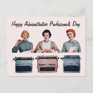 Postal Día Retro Feliz de los Profesionales Administrativ