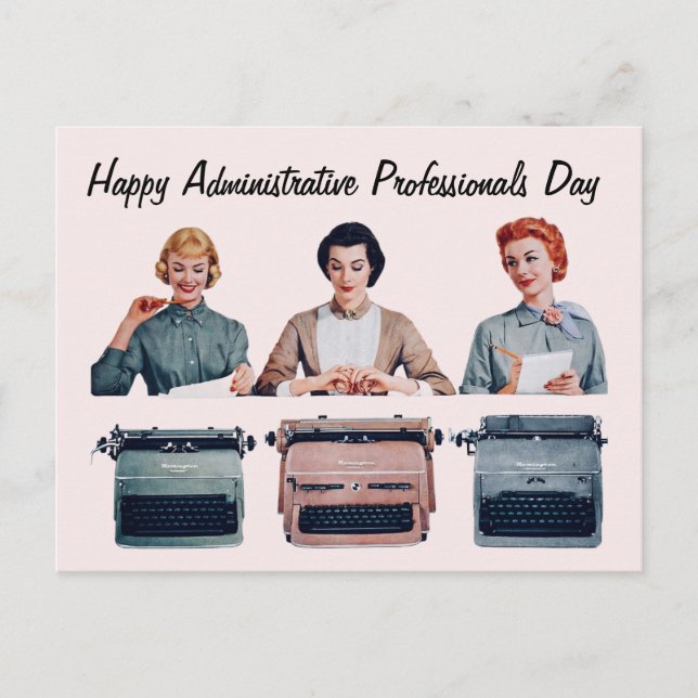 Postal Día Retro Feliz de los Profesionales Administrativ (Anverso)