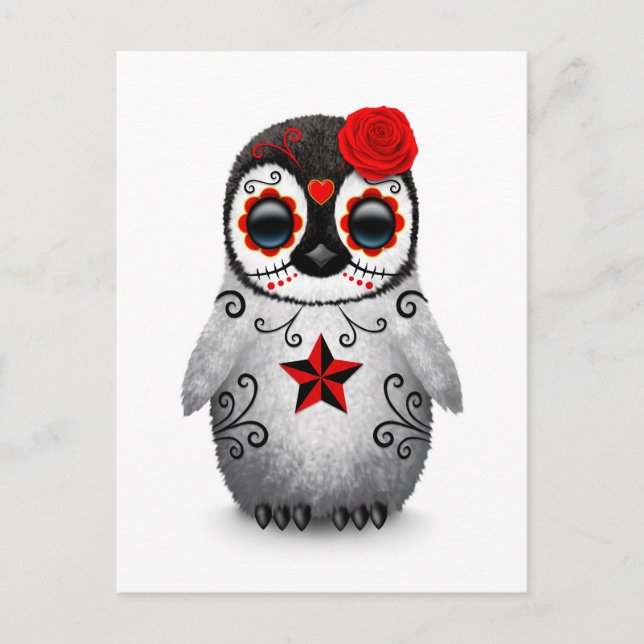 Postal Día Rojo del Blanco Pingüino de la Calavera del Az (Anverso)