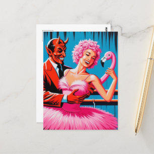 Postal Diablo Art Retro Con Bailarín De Ballet Flamingo R