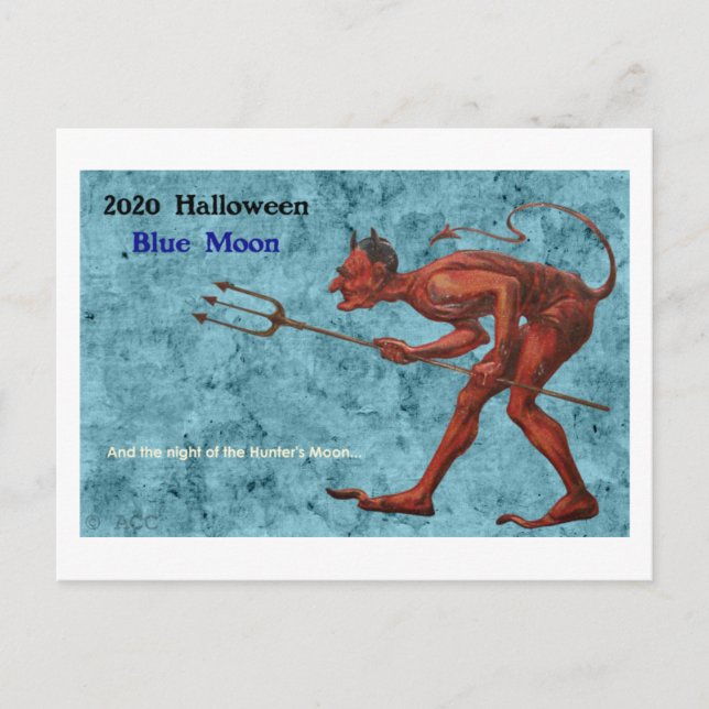 Postal Diablo azul de la luna de Halloween 2020 (Anverso)
