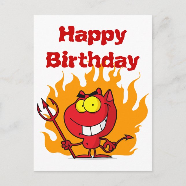 Postal Diablo Grinning Con Horquilla De Cocina (Anverso)