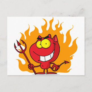 Postal Diablo Grinning Con Horquilla De Cocina