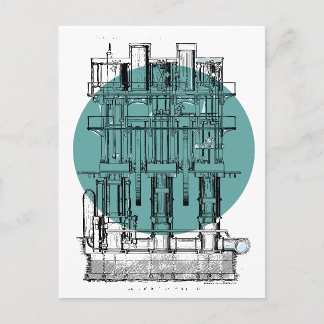Postal Diagrama del motor antiguo (Anverso)