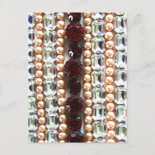 Postal Diamantes de imitación y perlas - joyas antiguas