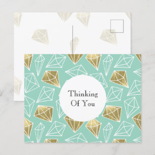 Postal Diamantes de oro de menta pensando en ti