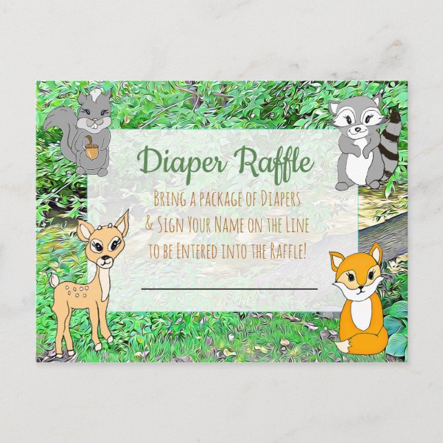 Postal Diaper Raffle Juego de Baby Shower Animales de bos (Anverso)
