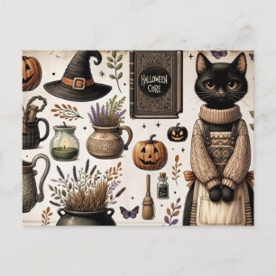 Postal Diario de basura de gato negro espeluznante feliz 