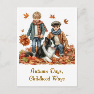 Postal Días de Otoño Niños y Border Collie