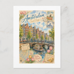 Postal Días de Viaje por los Canales de Amsterdam Vintage