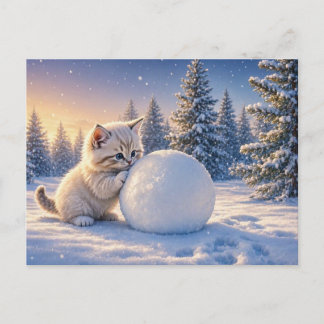 Postal Días festivos de gatito nevado • Gato de invierno 