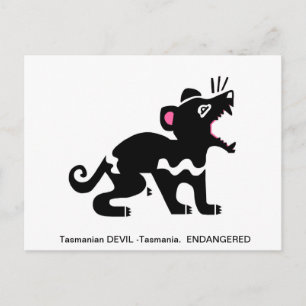 Postal Dibujado a mano -DEMONIO DE Tasmania- Vida silvest