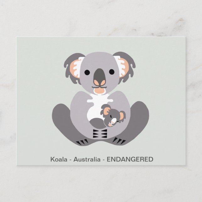 Postal Dibujado a mano - KOALA - Marsupial - animal en pe (Anverso)