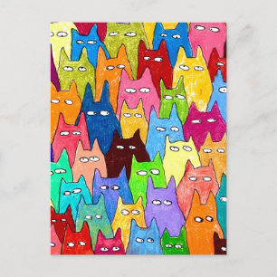 Postal Dibujo a lápiz de colores de gatos de dibujos anim