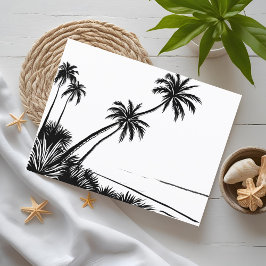 Postal Dibujo a pluma de la playa con palmeras
