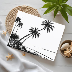 Postal Dibujo a pluma de la playa con palmeras
