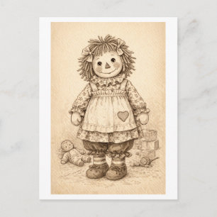 Postal Dibujo a pluma y tinta de estilo vintage de Ragged