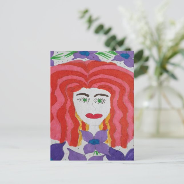 Postal Dibujo abstracto: cara de un Chica de Red Haired (Anverso de pie)